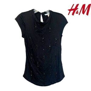 H&M Embellished Mock Neck Cap-sleeved Tee-shirt‎ Women's Top